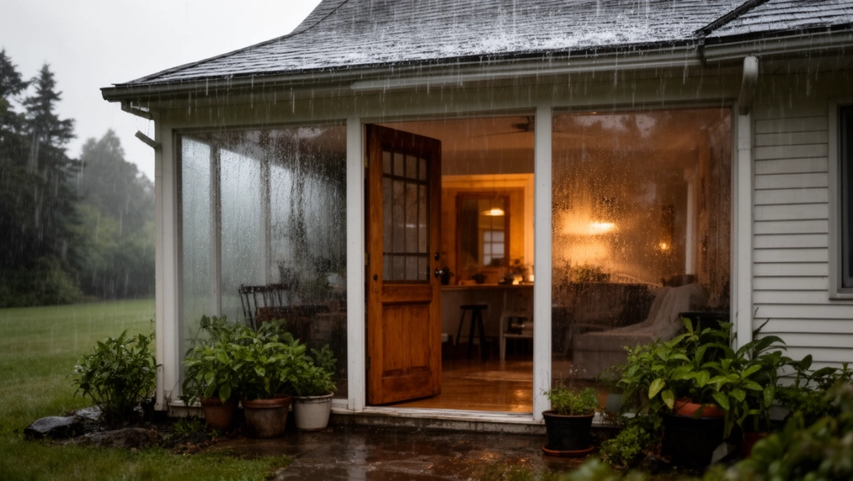 Ganek przed domem zabudowany